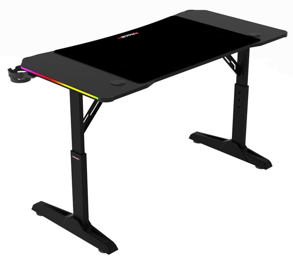 Pevný herní stůl 120x60cm, RGB LED, výběr výšky, melamin, carbon, LT-H1212 BK