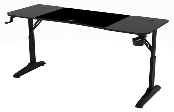 Pevný herní stůl 160x60cm, výběr výšky, melamin, carbon, LT-H1116 BK