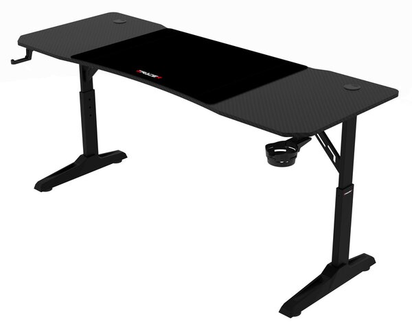 Pevný herní stůl 160x60cm, výběr výšky, melamin, carbon, LT-H1116 BK