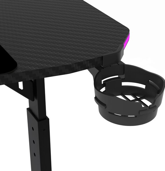 Pevný herní stůl 120x60cm, RGB LED, výběr výšky, melamin, carbon, LT-H1212 BK