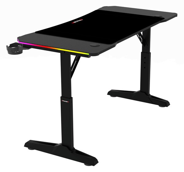 Pevný herní stůl 120x60cm, RGB LED, výběr výšky, melamin, carbon, LT-H1212 BK