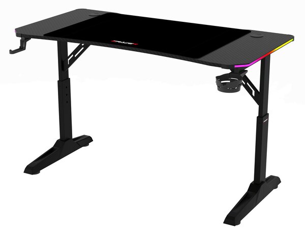 Pevný herní stůl 120x60cm, RGB LED, výběr výšky, melamin, carbon, LT-H1212 BK