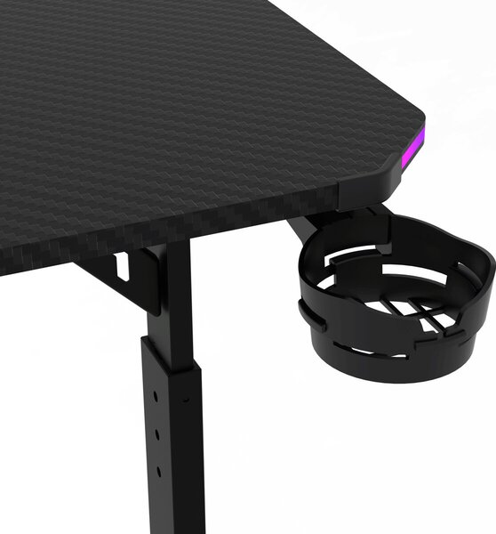 Pevný herní stůl 160x60cm, RGB LED, výběr výšky, melamin, carbon, LT-H1216 BK