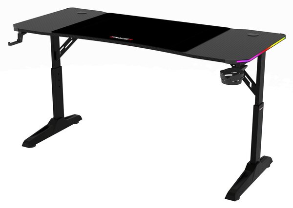 Pevný herní stůl 140x60cm, RGB LED, výběr výšky, melamin, carbon, LT-H1214 BK