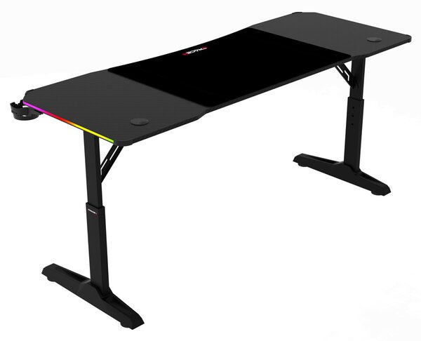 Pevný herní stůl 160x60cm, RGB LED, výběr výšky, melamin, carbon, LT-H1216 BK