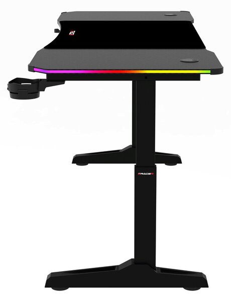 Pevný herní stůl 160x60cm, RGB LED, výběr výšky, melamin, carbon, LT-H1216 BK