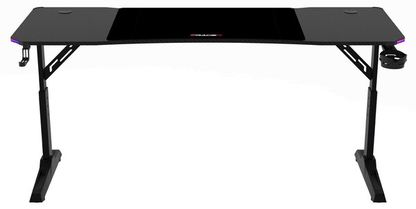 Pevný herní stůl 160x60cm, RGB LED, výběr výšky, melamin, carbon, LT-H1216 BK