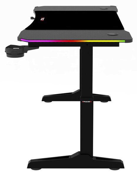 Pevný herní stůl 140x60cm, RGB LED, výběr výšky, melamin, carbon, LT-H1214 BK