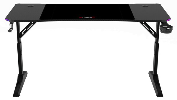 Pevný herní stůl 140x60cm, RGB LED, výběr výšky, melamin, carbon, LT-H1214 BK