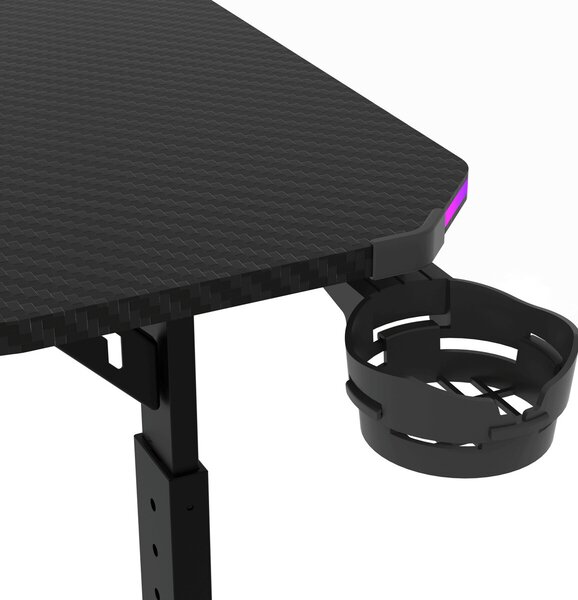 Pevný herní stůl 140x60cm, RGB LED, výběr výšky, melamin, carbon, LT-H1214 BK