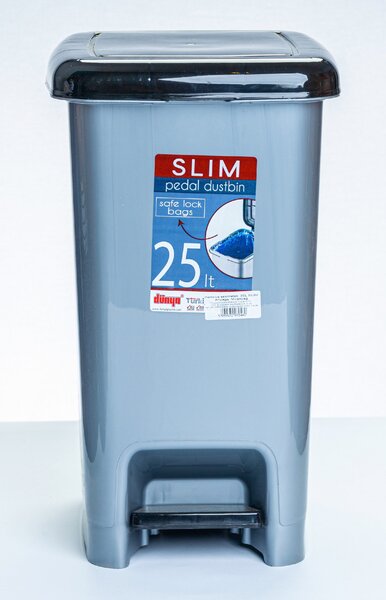 DÜNYA Pedálos slim szemetes sötét szürke színben 25 L 46x27x37 cm