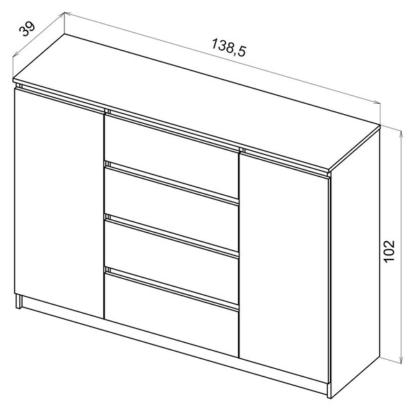 SIMPLE komód 140 cm, 2 ajtóval és 4 fiókkal, kasmír színben
