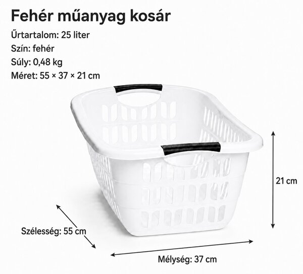 POLY TIME Ruhás kosár 25 L fehér 37x55x21 cm műanyag