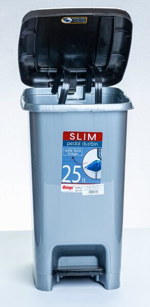 DÜNYA Pedálos slim szemetes sötét szürke színben 25 L 46x27x37 cm