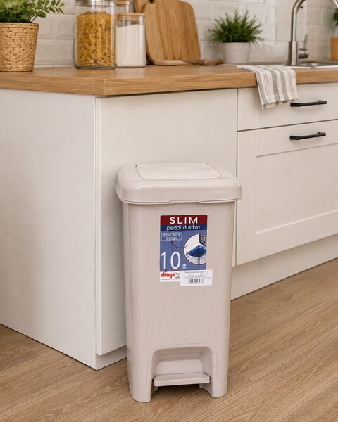 DÜNYA Pedálos szemetes SLIM 10 L bézs 35x20x28 cm
