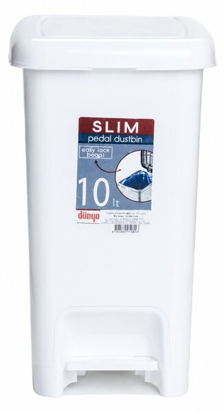 DÜNYA Pedálos slim szemetes fehér színben 10 L 35x20x28 cm