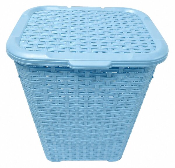 Rattan hatású fedeles szennyestartó kék színben 45 L 54,5x32x39 cm