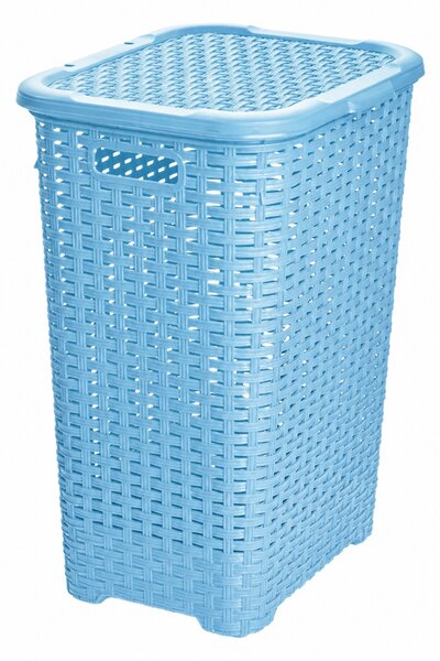 Rattan hatású fedeles szennyestartó kék színben 45 L 54,5x32x39 cm