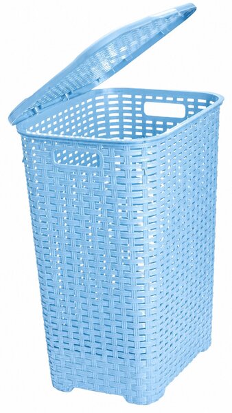 Rattan hatású fedeles szennyestartó kék színben 45 L 54,5x32x39 cm