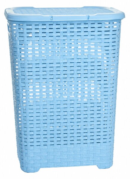 Rattan hatású fedeles szennyestartó kék színben 45 L 54,5x32x39 cm