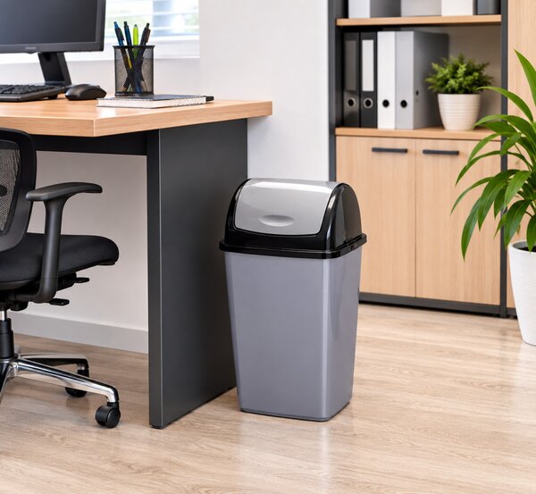 DÜNYA Billenős szemetes szürke színben 18 L 47x28x23 cm
