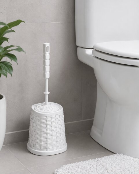 Rattan hatású wc kefe tartóval 39,2x14,8x14,8 cm fehér