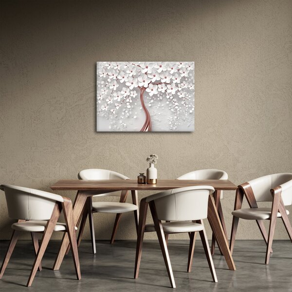 Kép - Egy fehér fa képe virágokkal, rózsaarany (70x50 cm)