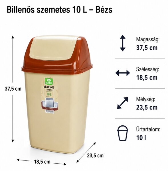Billenős szemetes 10 L Bézs 37,5x18,5x23,5 cm
