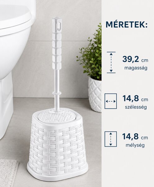 Rattan hatású wc kefe tartóval 39,2x14,8x14,8 cm fehér