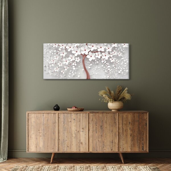 Kép - Egy fehér fa képe virágokkal, rózsaarany (120x50 cm)