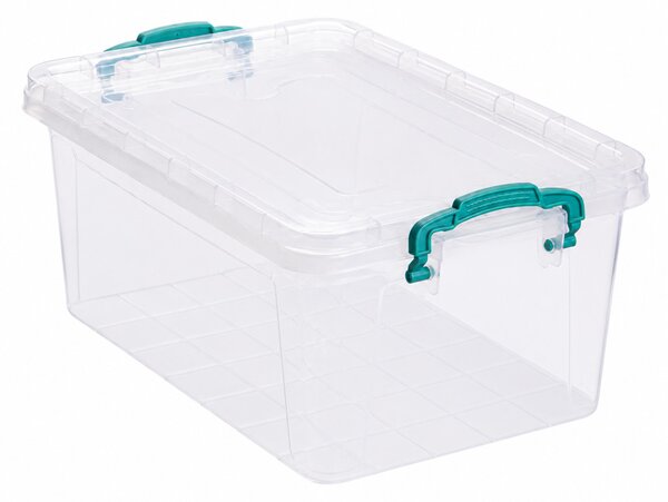 POLY TIME Tárolódoboz 8,5L 30X18,5X14 cm átlátszó zöld füllel