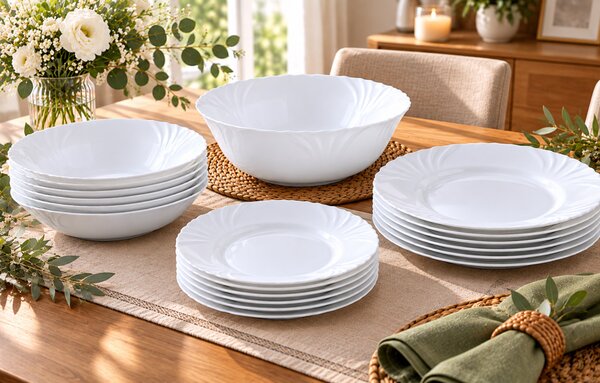 Luminarc Cadix 19 részes étkészlet 6 személyre fehér üveg 24 cm-es tálalótállal