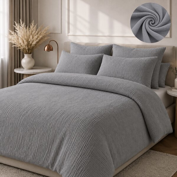 Muszlin ágynemű Grey Ágynemű mérete: Gyermek méret 90x135 cm, A csomag tartalma: Készletcsomagolás