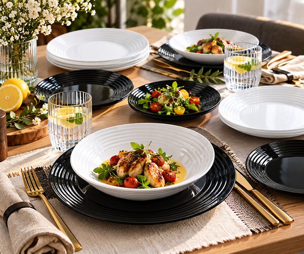 Luminarc Harena Black & White 18 részes étkészlet 6 személyre fekete-fehér