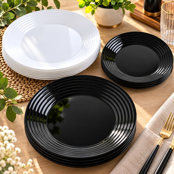 Luminarc Harena Black & White 18 részes étkészlet 6 személyre fekete-fehér