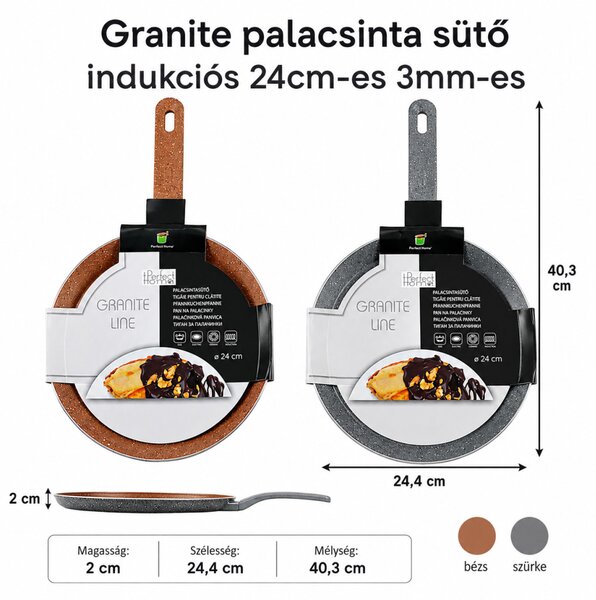 Perfect Home Granite Line palacsintasütő tapadásmentes bevonattal indukciós 24x0,3cm szürke vagy barna színben