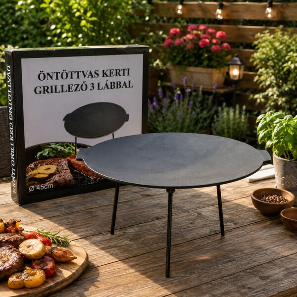 Öntöttvas grilltárcsa 45 cm fekete