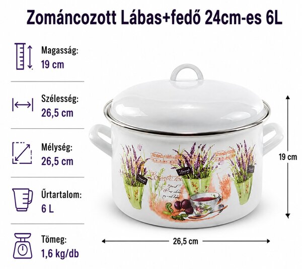 Zománcozott Lábas fedővel 24cm-es 6L