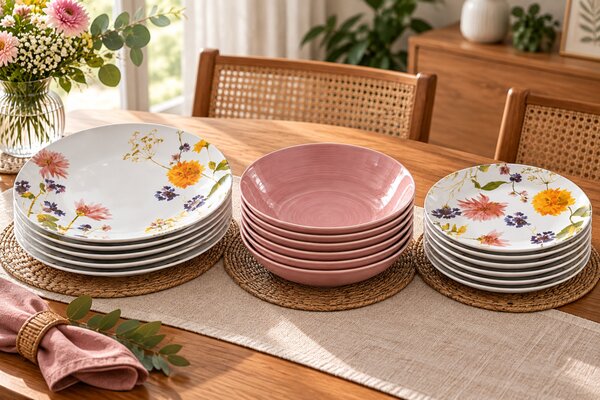 Tognana Audrey Madison 18 részes porcelán étkészlet 6 személyre színes virágmintás