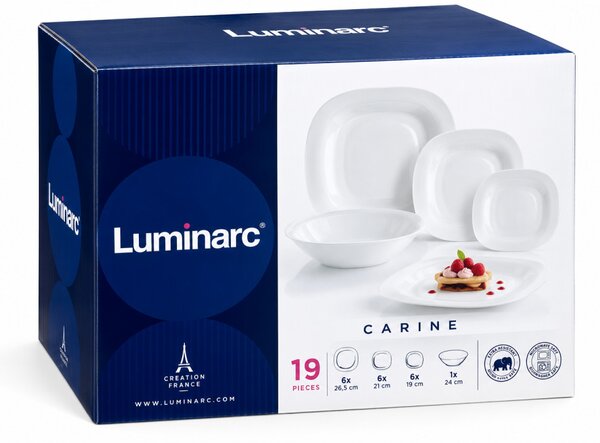 Luminarc Carine White 19 részes étkészlet 6 személyre tálalótállal fehér üveg
