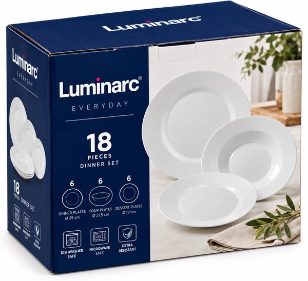 Luminarc Every Day 18 részes fehér üveg étkészlet 6 személyes tányérkészlet