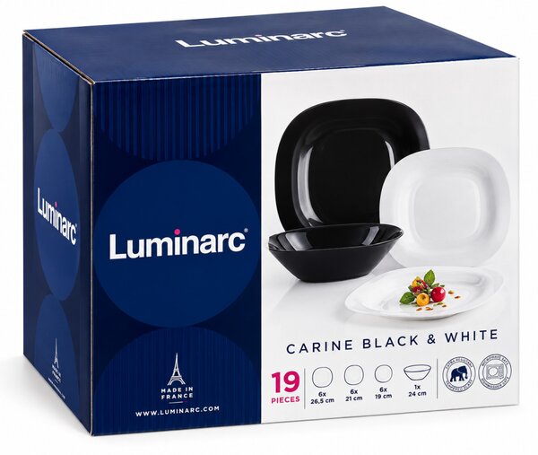 Luminarc Carine Black & White 19 részes étkészlet 6 személyre fekete-fehér üveg