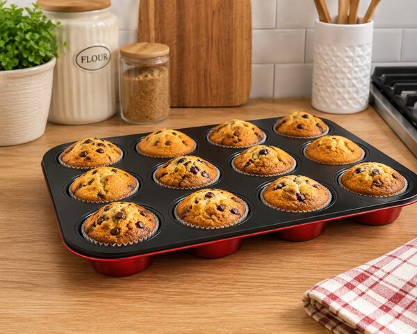 BERLINGER HAUS METALLIC Muffinsütő forma 4x35,5x27 cm bordó-fekete
