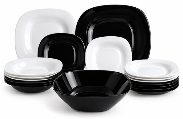 Luminarc Carine Black & White 19 részes étkészlet 6 személyre fekete-fehér üveg