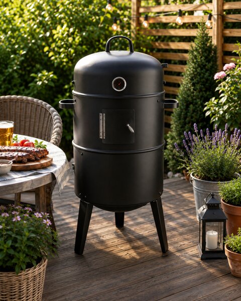 BBQ Füstölő és grillező 2 in fekete 80x40x43 cm