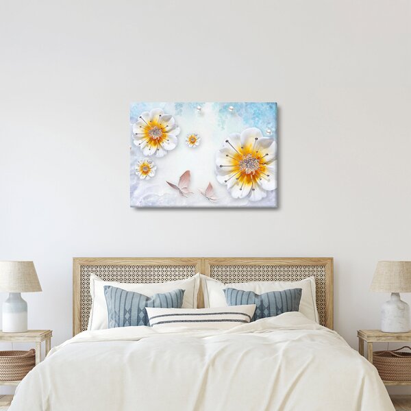 Kép - Kompozíció virágokkal és pillangókkal (70x50 cm)