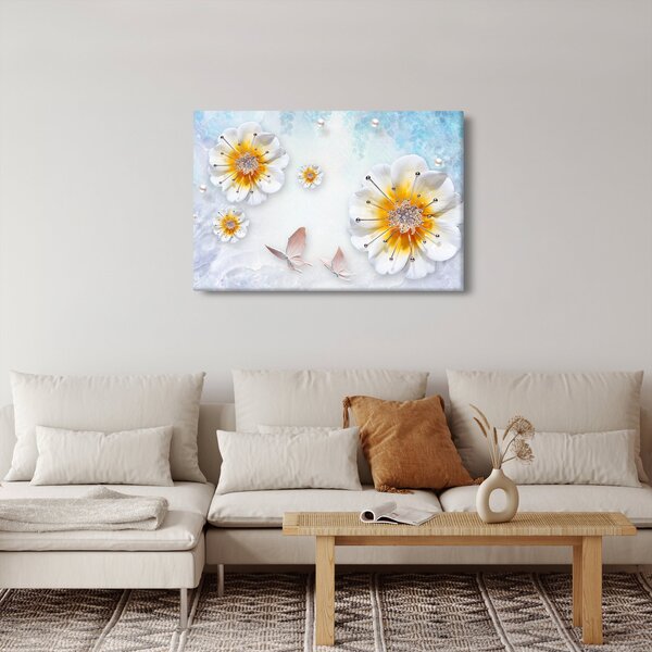 Kép - Kompozíció virágokkal és pillangókkal (90x60 cm)