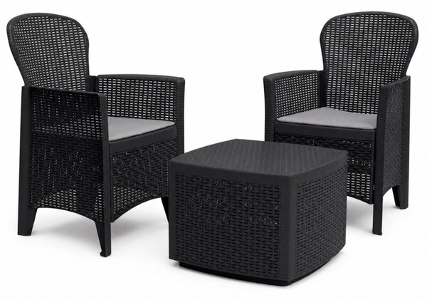 Tree rattan bútor szett antracit asztal 54x54x37 cm 2 db fotel 60x58x89 cm