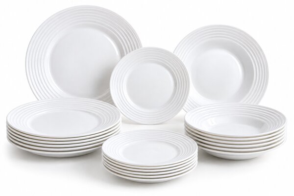 Luminarc White Harena 18 részes étkészlet 6 személyre fehér üveg leveses tálkával