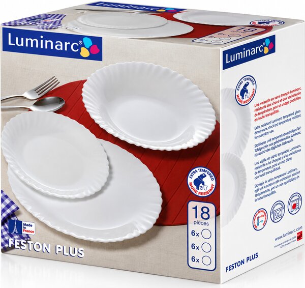 Luminarc Feston Plus 18 részes étkészlet 6 személyre fehér üveg